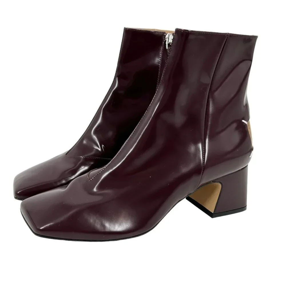 NWOB Maison Margiela Four Stitch Burgundy Patent Leather Boots
