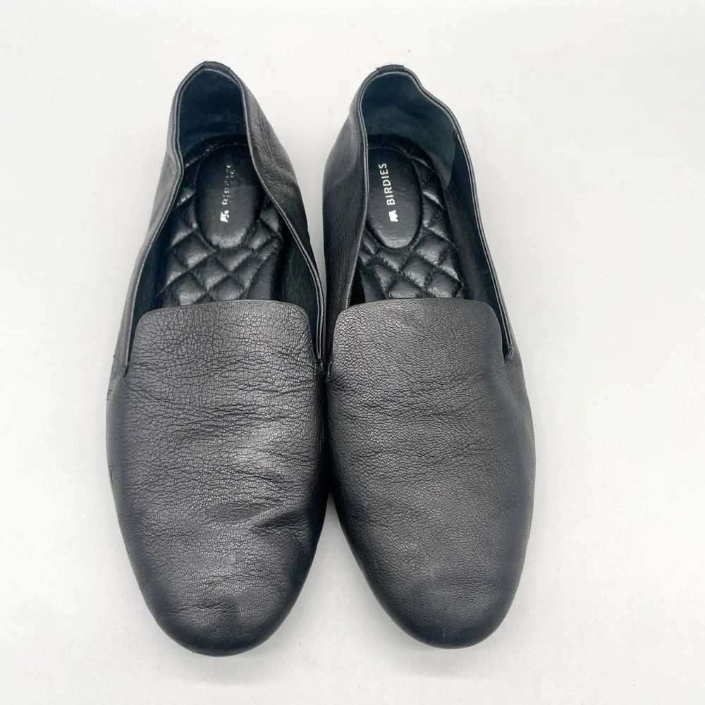 Birdies Womens 8.5 The Starling Smoking Slipper Loafers Black Leather Preppy