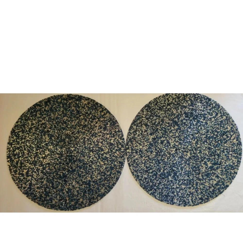 2x Coastal Collection Round Nautical Beaded Placemat Charger Blue Silver 15