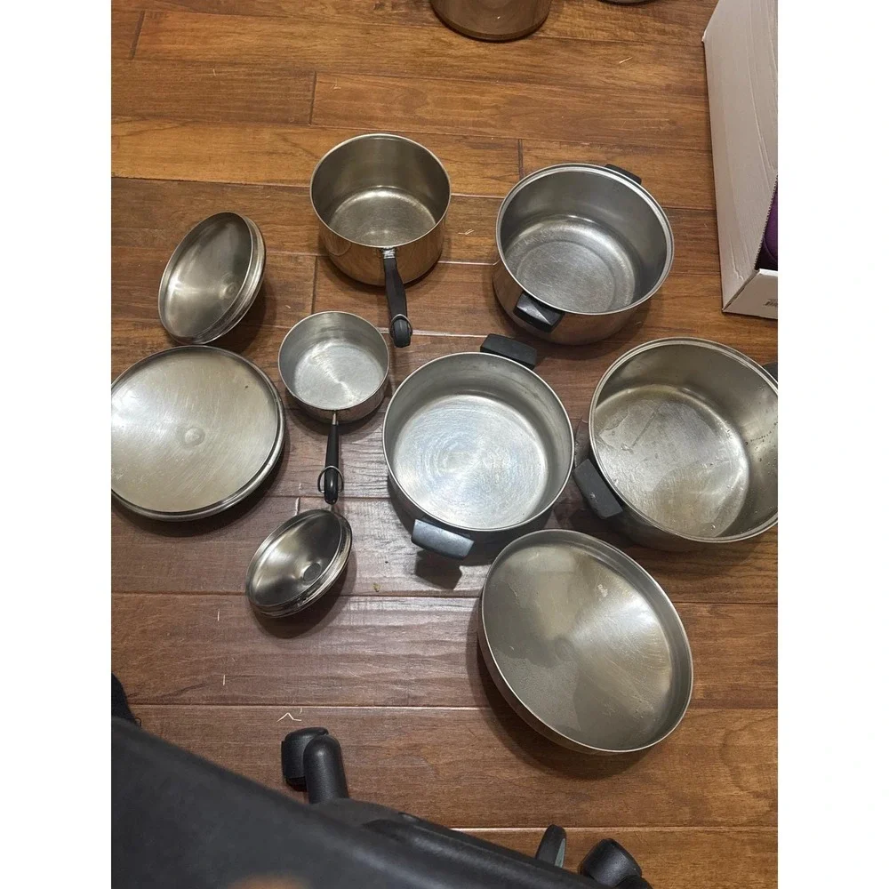 VTG 80s 9pieces Revere Ware Farberware Cookware‎ Copper Bottom Stainless Steel