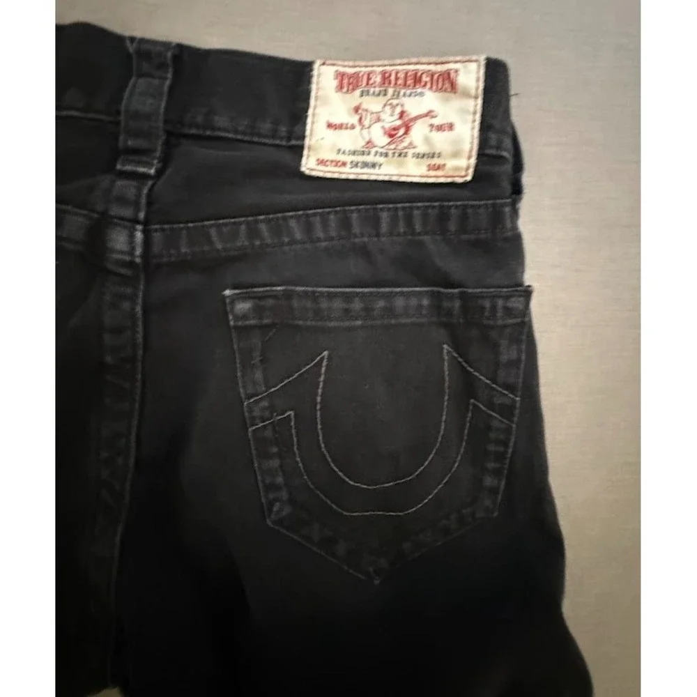 True Religion Jeans Mens 32 Black Denim Skinny‎ No Flap 32x32.