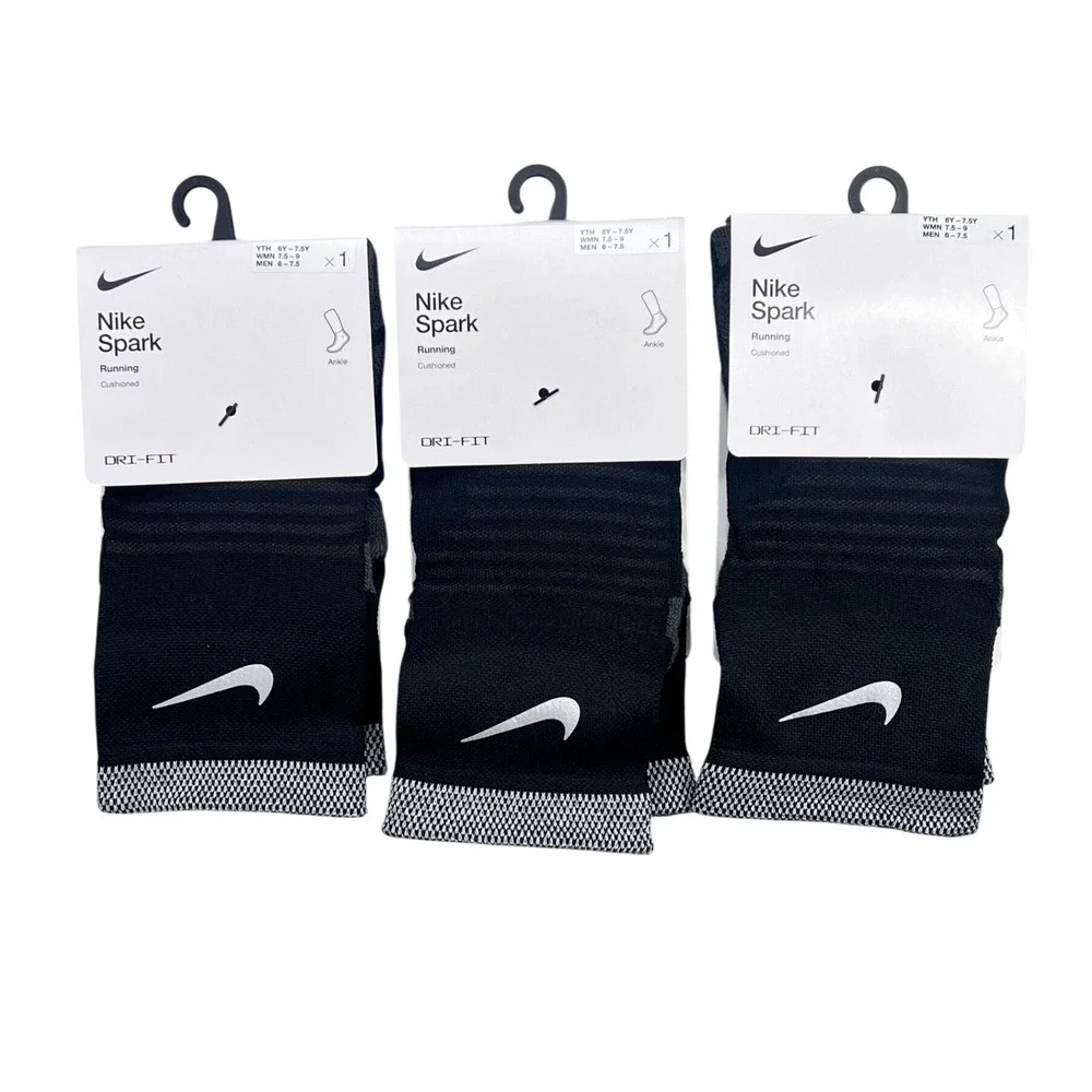 3 Nike Spark Running Socks Black Dri-FIT Cushioned‎ Ankle M 6-7.5 W 7.5-9 lot