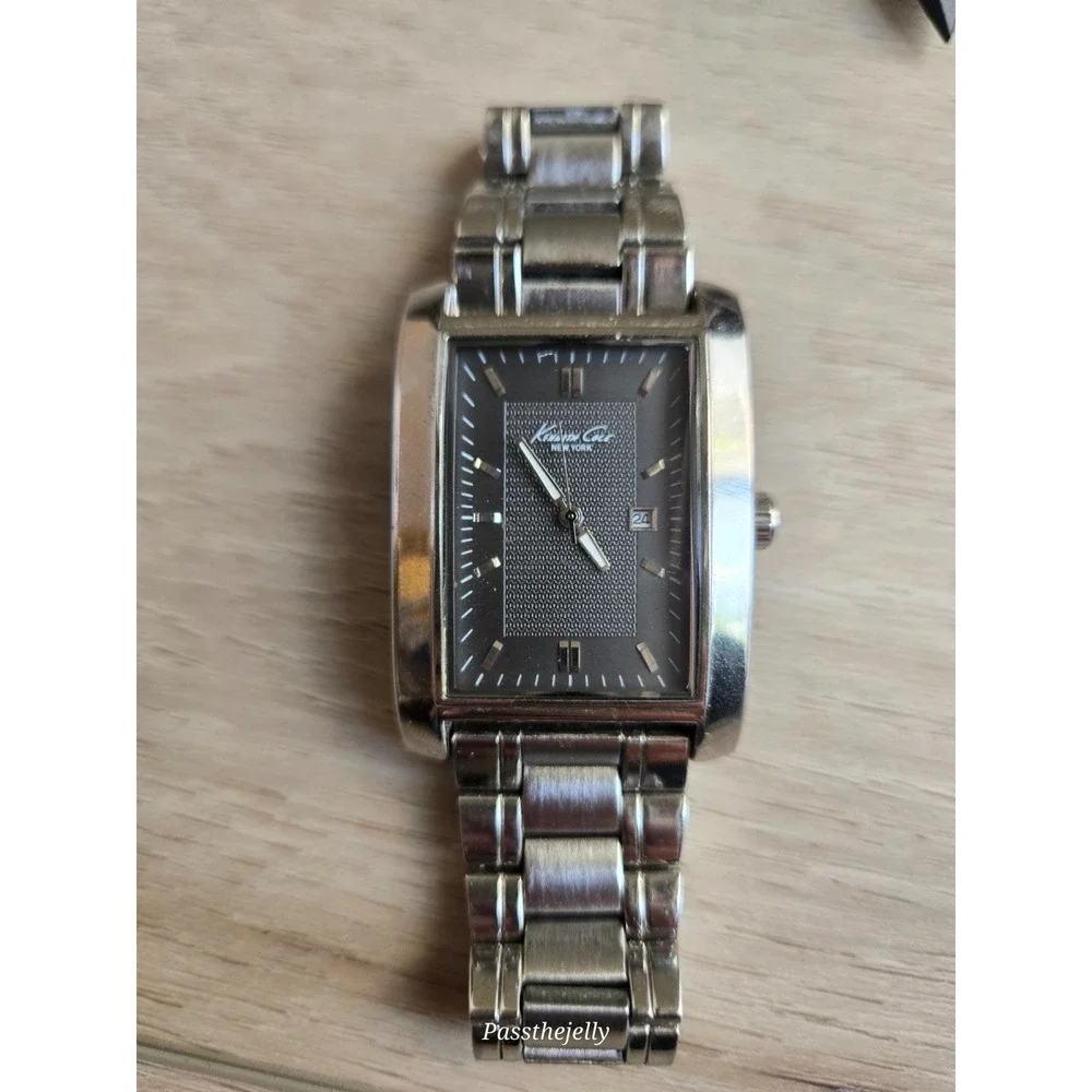 Kenneth Cole Watch Mens Rectangular Tank Date Steel Bracelet‎ Quartz vtg