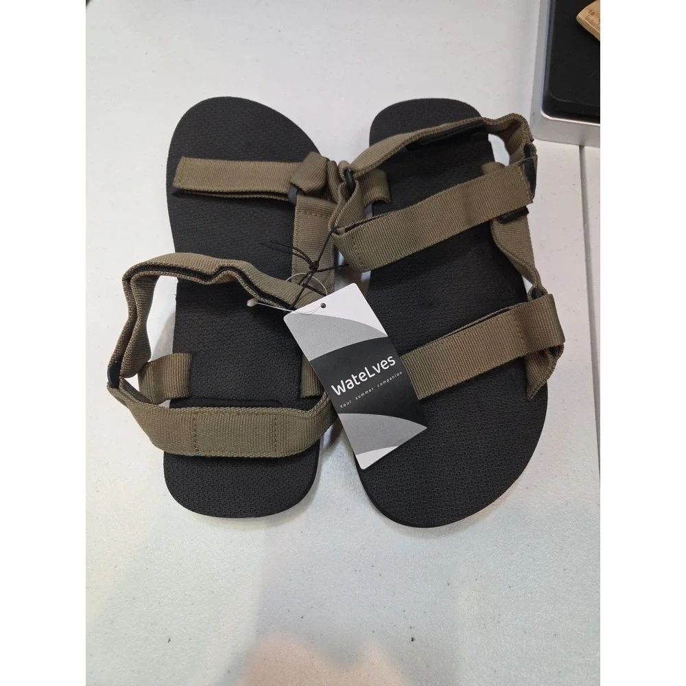 WateLves Men's‎ Sport Sandals EU 43 US 10 Olive Adjustable Outdoor Beach NWT