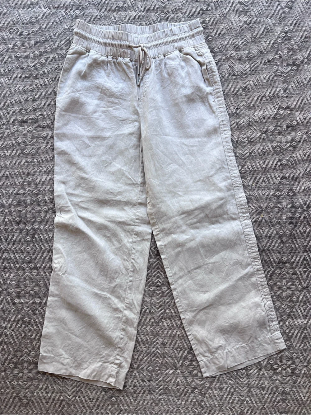 Quince 100% European‎ Linen Wide Leg Drawstring Pants Beige Women's Medium