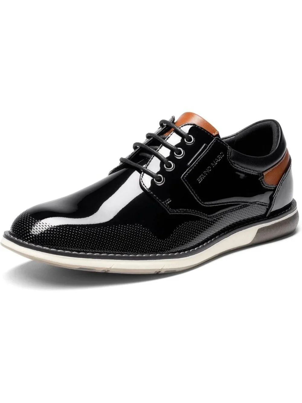 Mens Black Shiny Shock-absorbent Perforated Synthetic Leather Oxford Derby Shoes