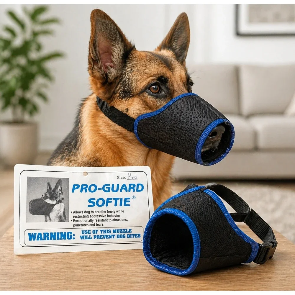 Pro-Guard Softie Dog Muzzle Medium Blue Black Breathable Mesh‎ Custom Cable Co