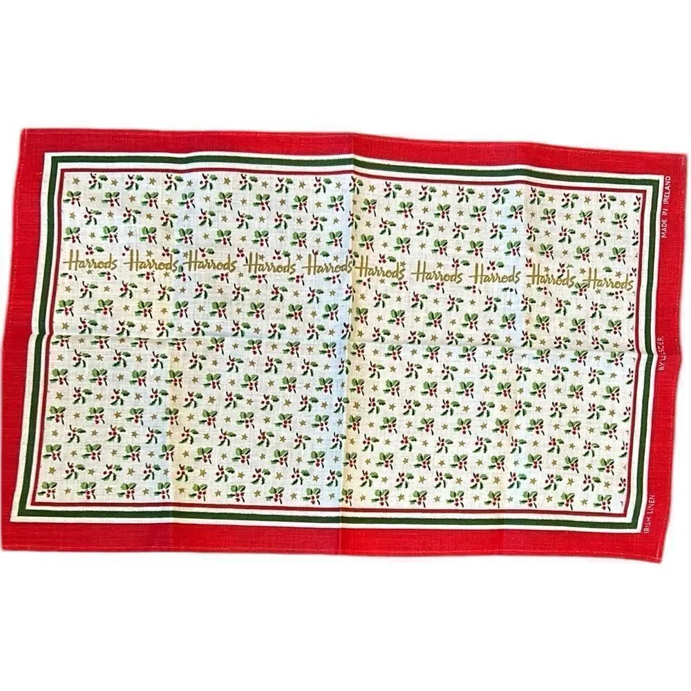 Harrod’s Christmas tea towel linen new without tags