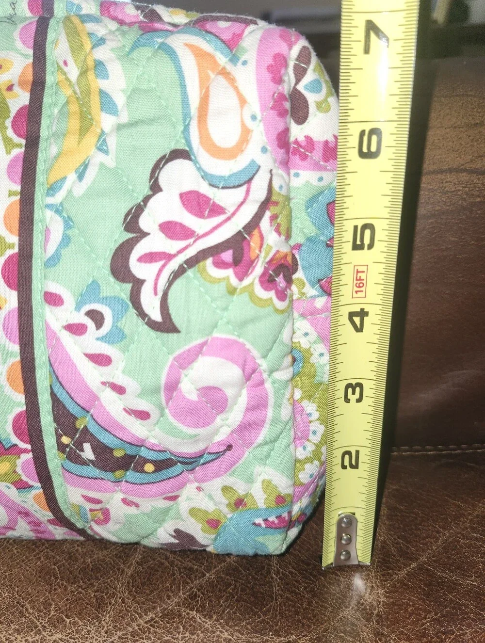 Vera Bradley Quilted Cosmetic Bag Mint Pink Paisley Makeup Pouch