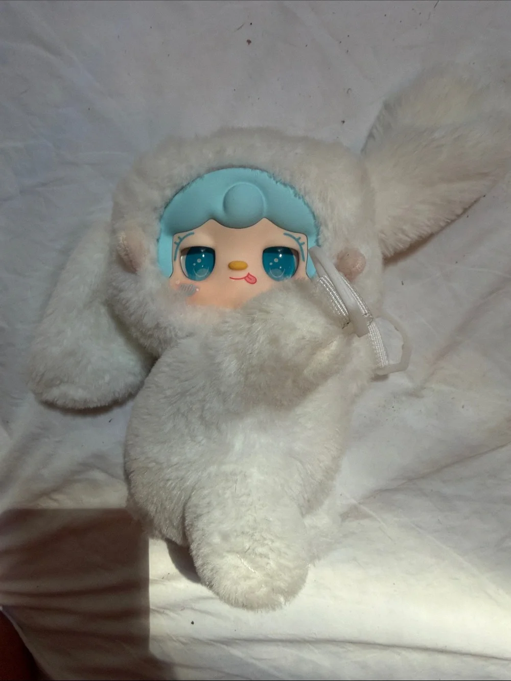 White Plush Bunny Costume Doll with Blue Face Accent - Baby three
