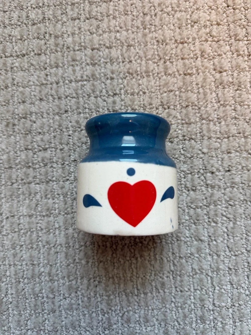 Vintage Heart Ceramic Jar - a red white, and blue heart Cottagecore