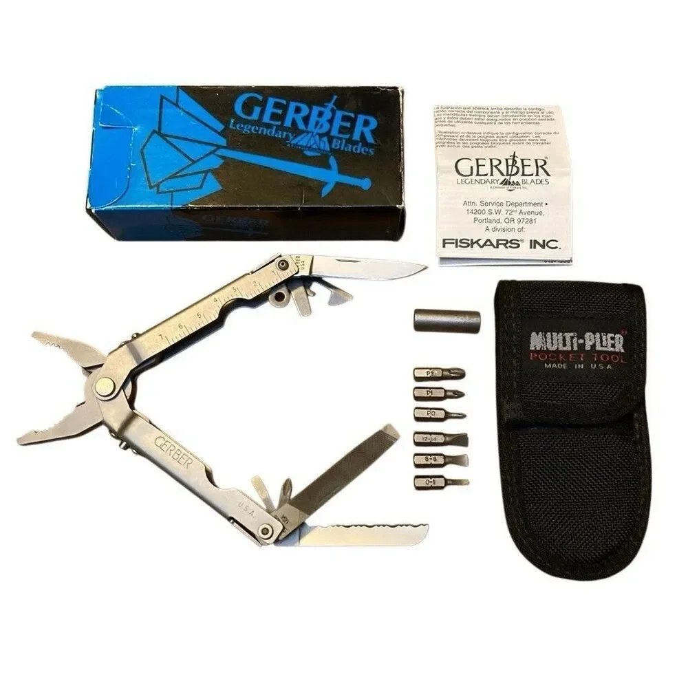 Gerber 55800 Multi-Plier Stainless Finish Bit Driver Bits Cloth‎ Sheath USA Rare