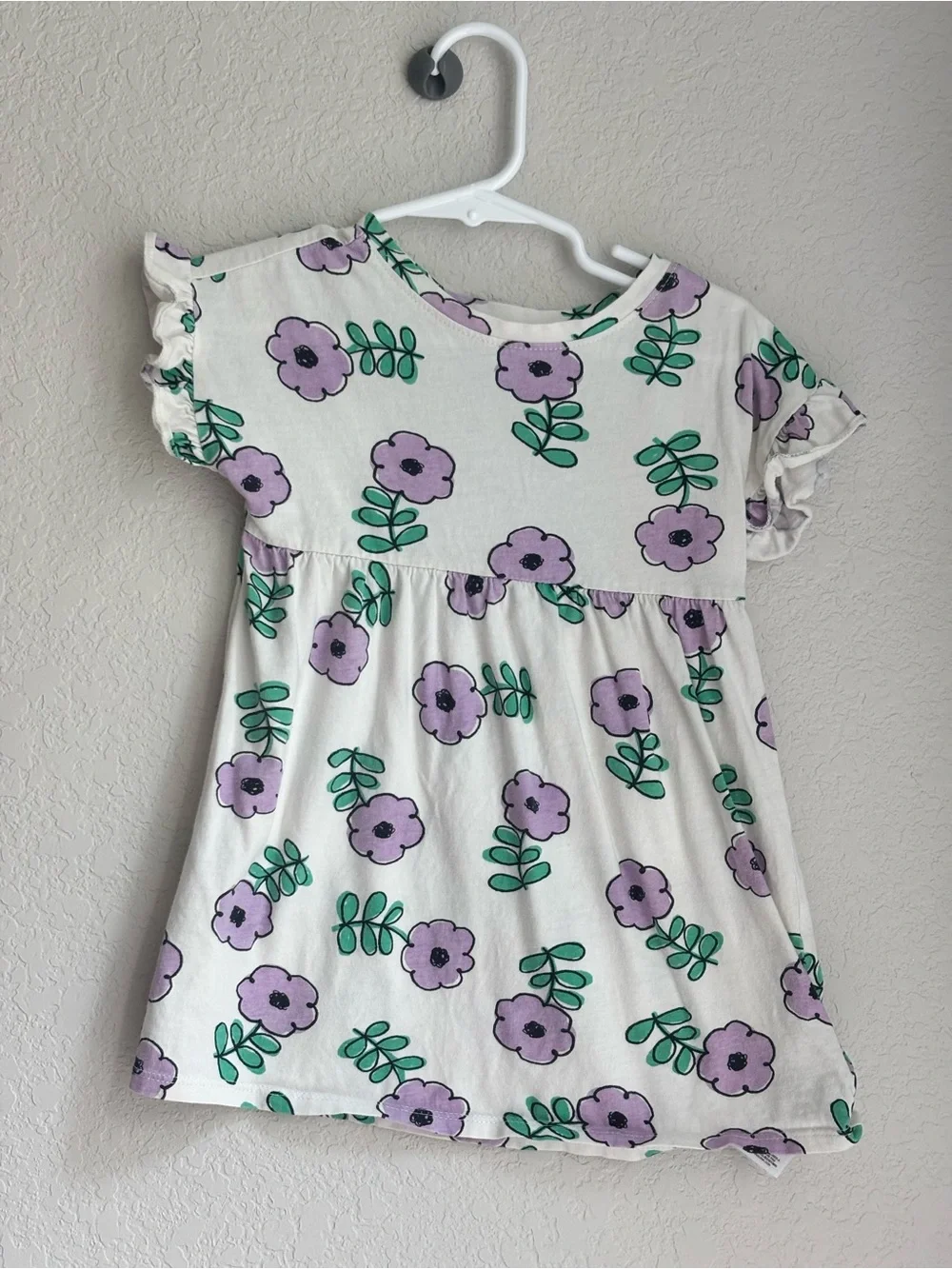 Old Navy White Dress with Lavender Floral Print and Green Leaves