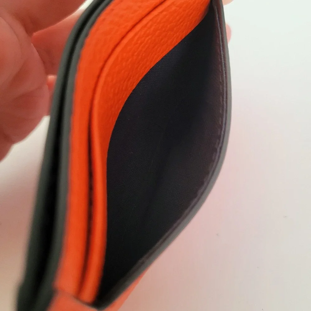 Mulberry England Orange Pebbled Leather Credit Card Slip Wallet Slim Minimalist