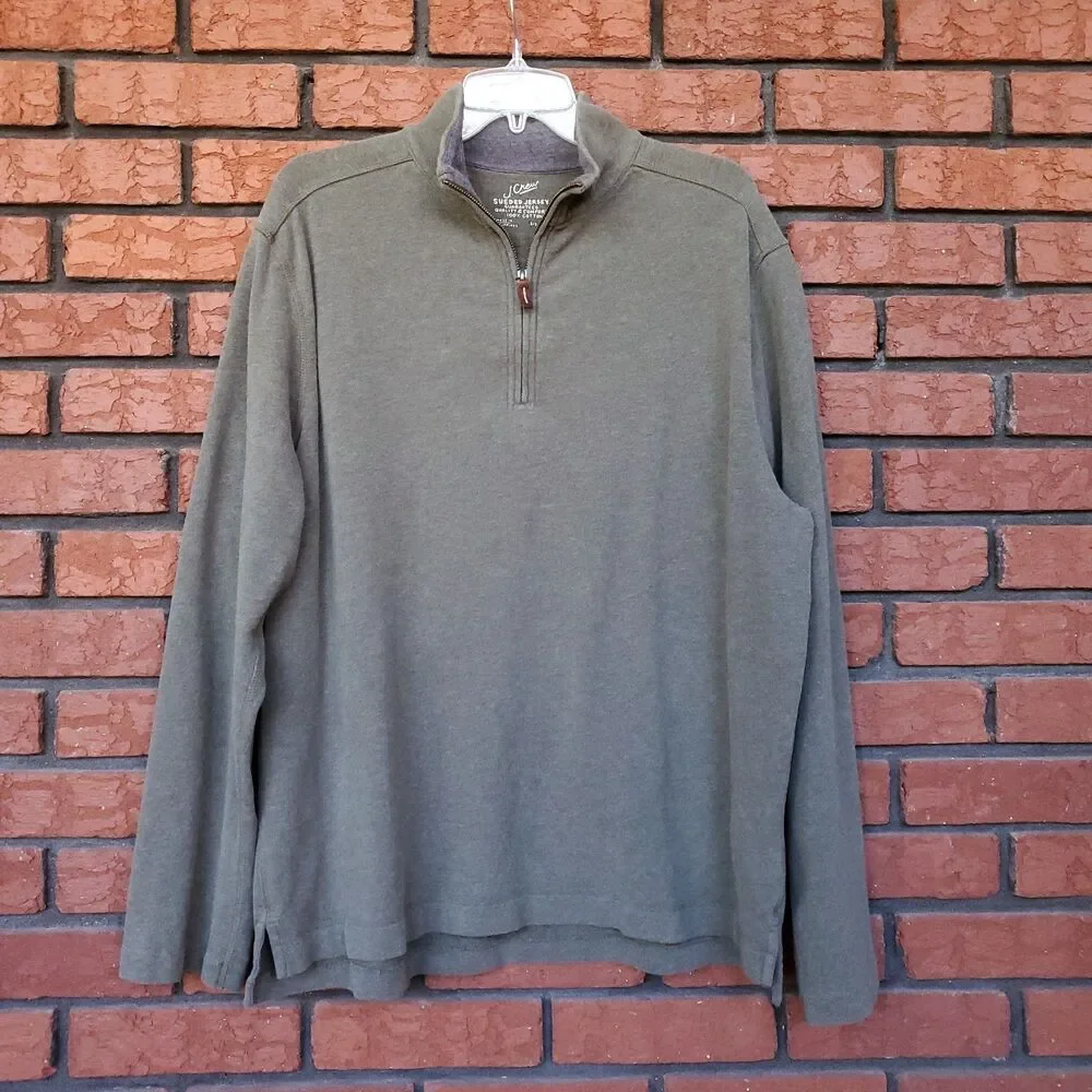 J Crew 1/4 Zip Pullover Mens XL 100% Cotton Sueded Jersey Green Long Sleeve 2007