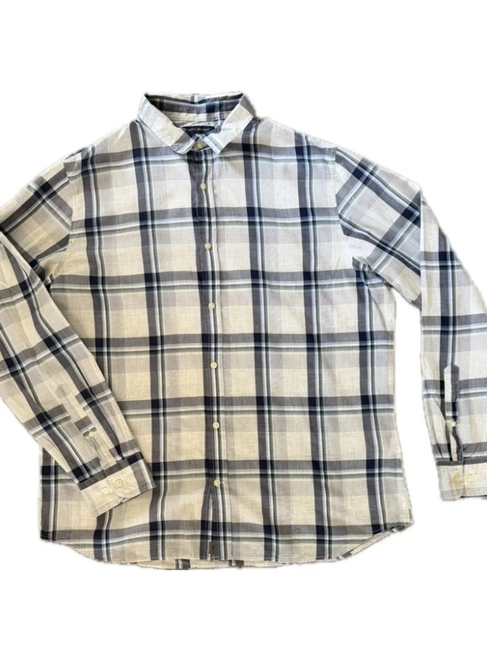 Banana Republic Navy & Gray Plaid Long-Sleeve Button-Down Shirt