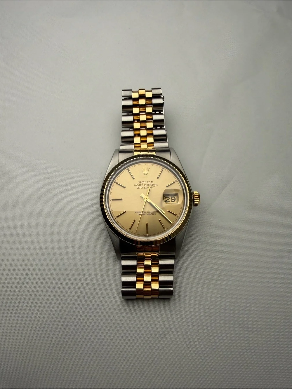 Rolex Datejust 36mm 16013 Jubilee Two Tone 18k Gold Steel Champagne Dial 1978