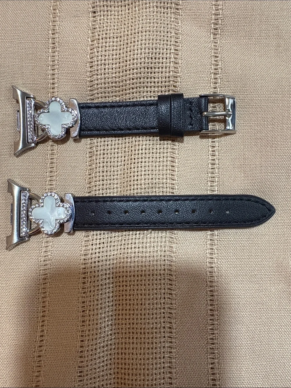 Black Leather Galaxy 8 Watch Strap with Silver Decorative Connector