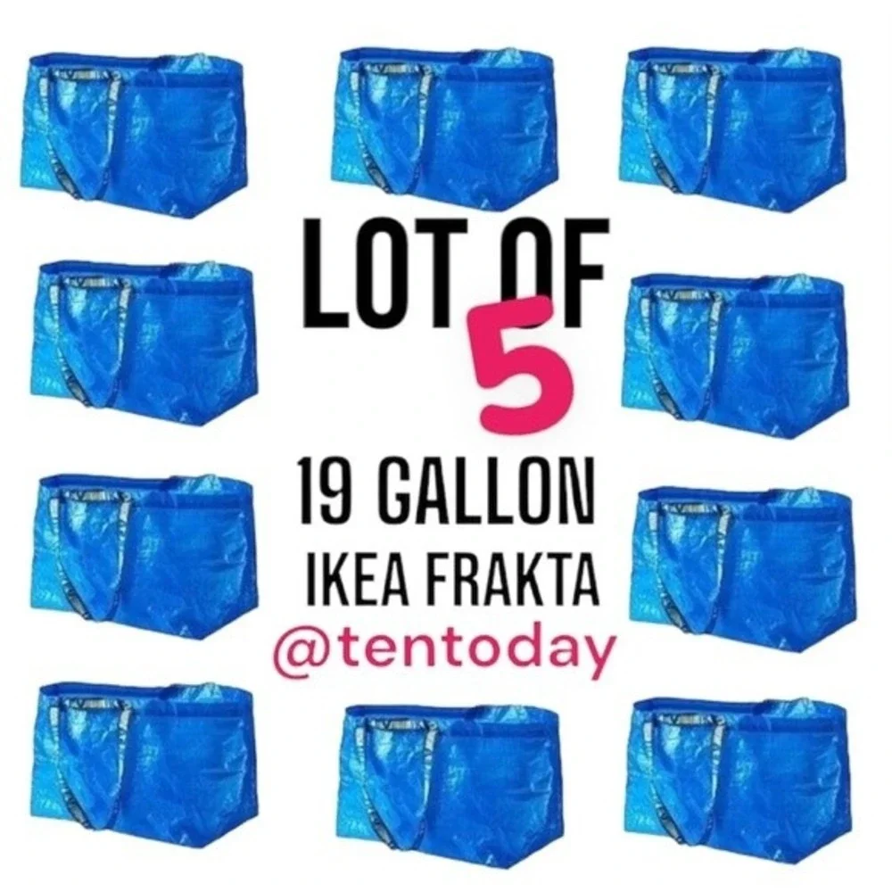 NEW Lot of‎ Five 5 Frakta Large 19 Gallon Blue IKEA Tote Carrying Storage Bags