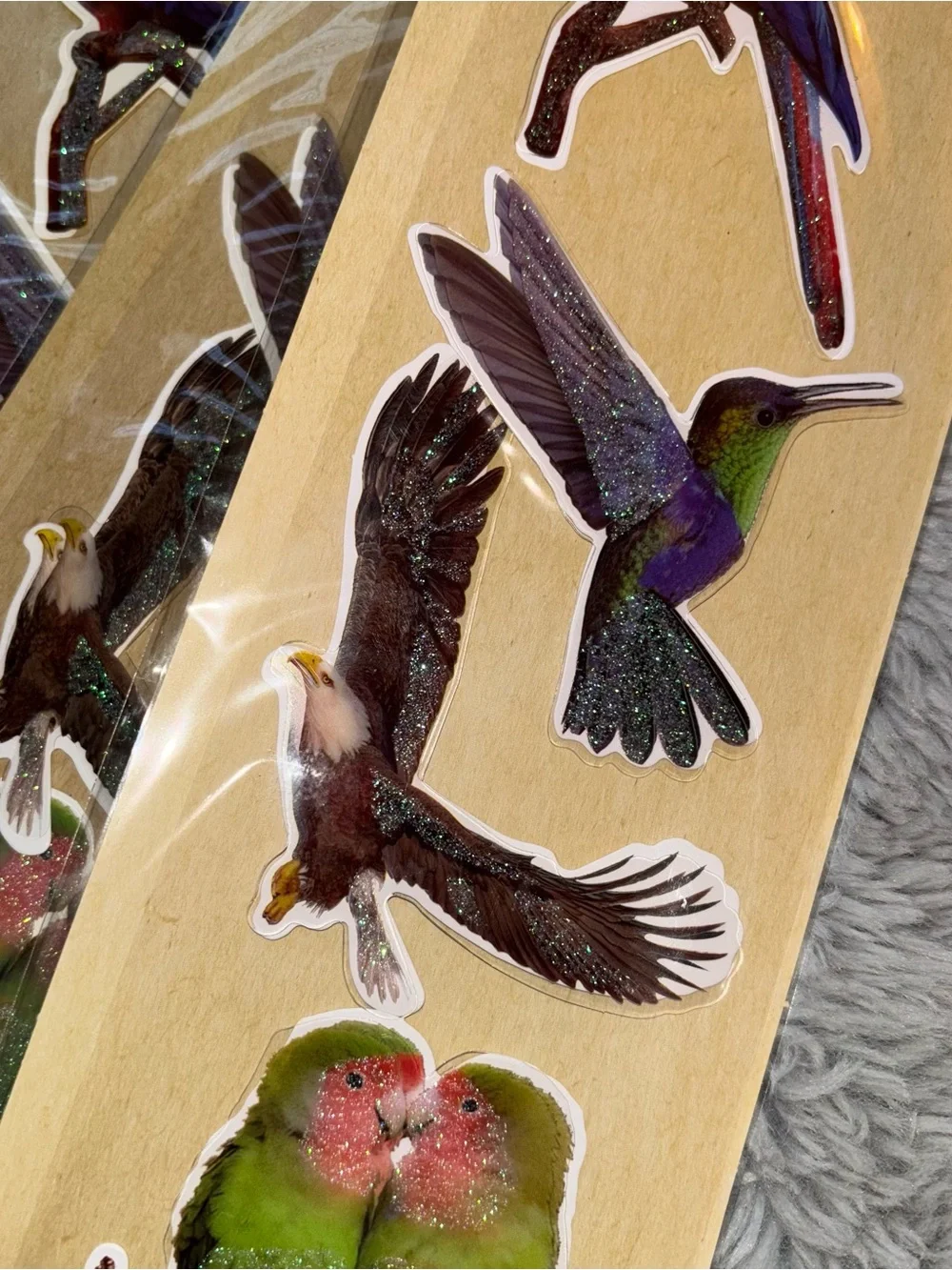 Multicolor Bird Stickers with Glitter – set of 3 Pack of 4
