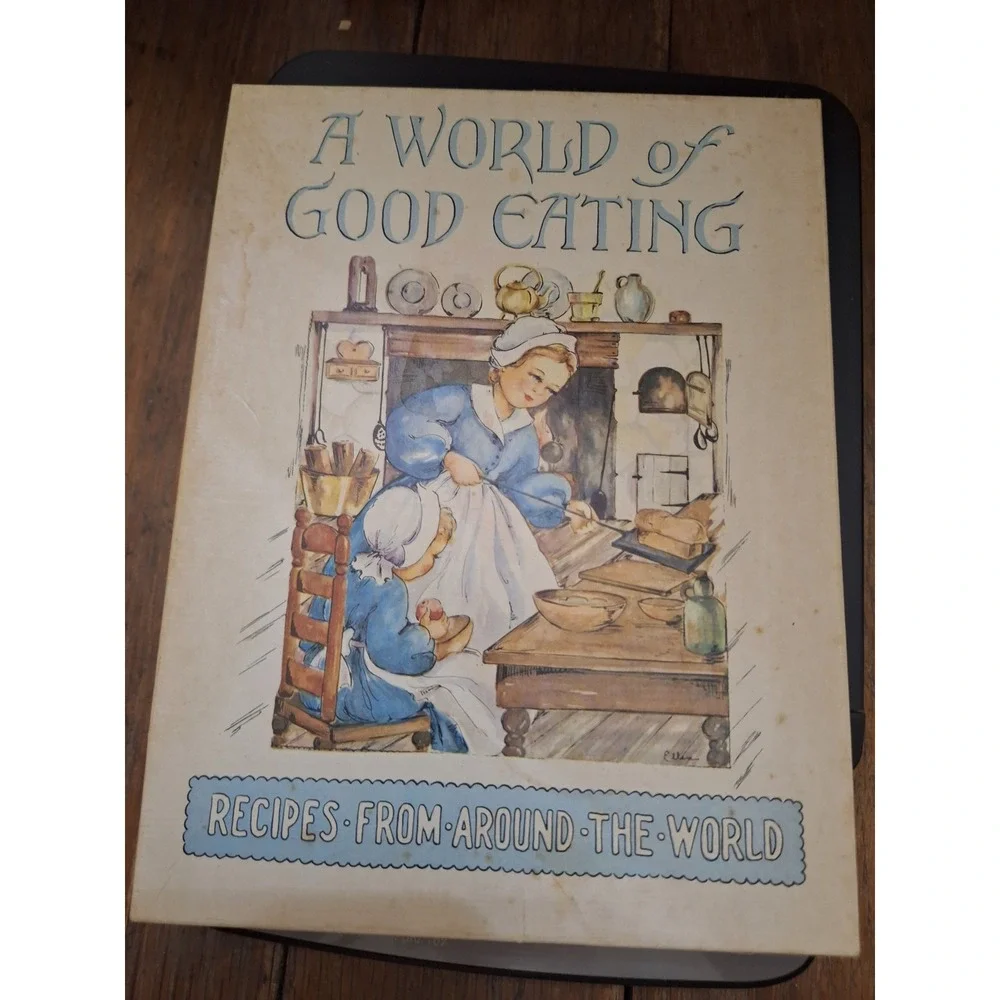 Vintage 1951 A World of‎ Good Eating Cookbook Heloise Frost Recipes with Box