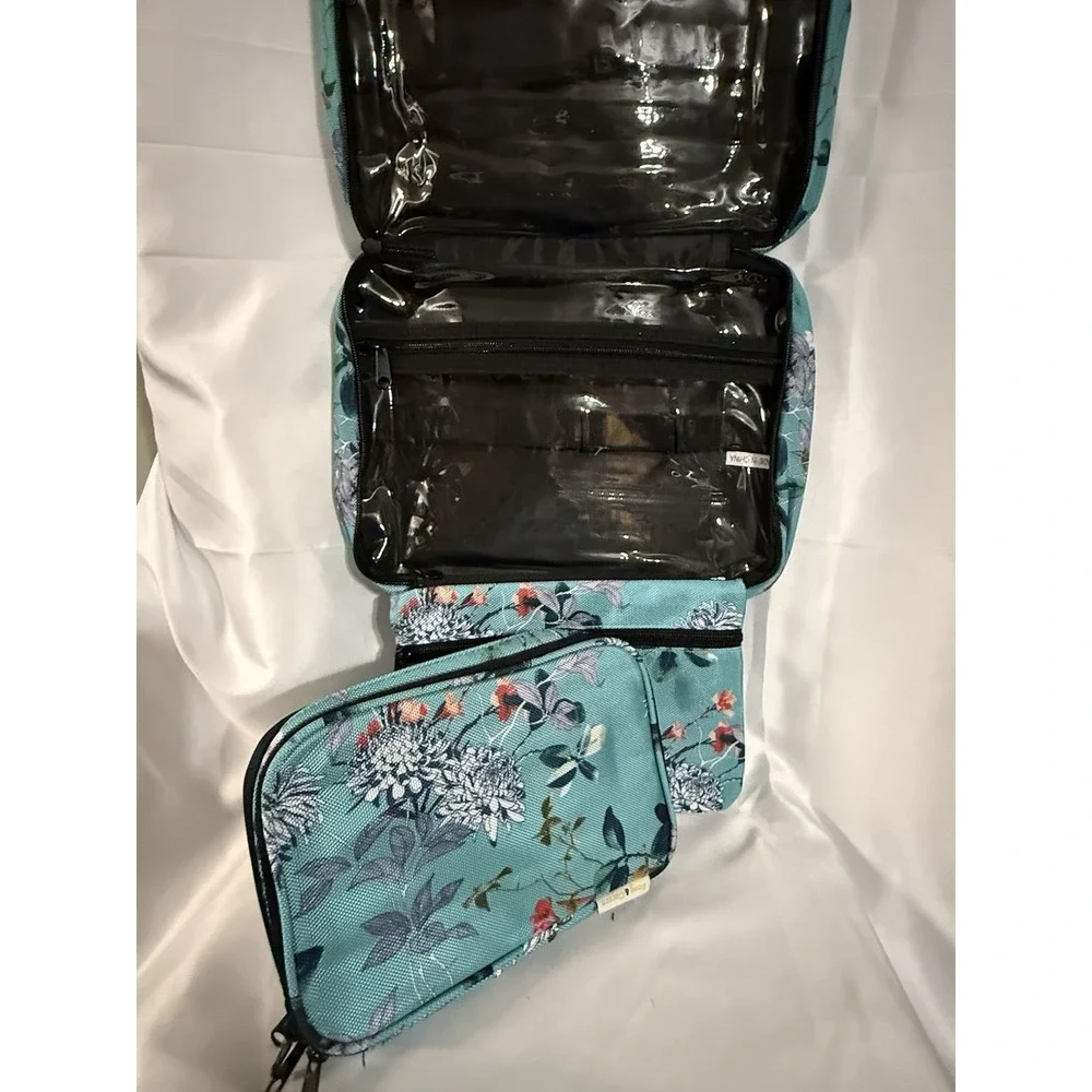 B&C Hanging Travel‎ Organizer Bags Set Turquoise Flowers Multi-pockets