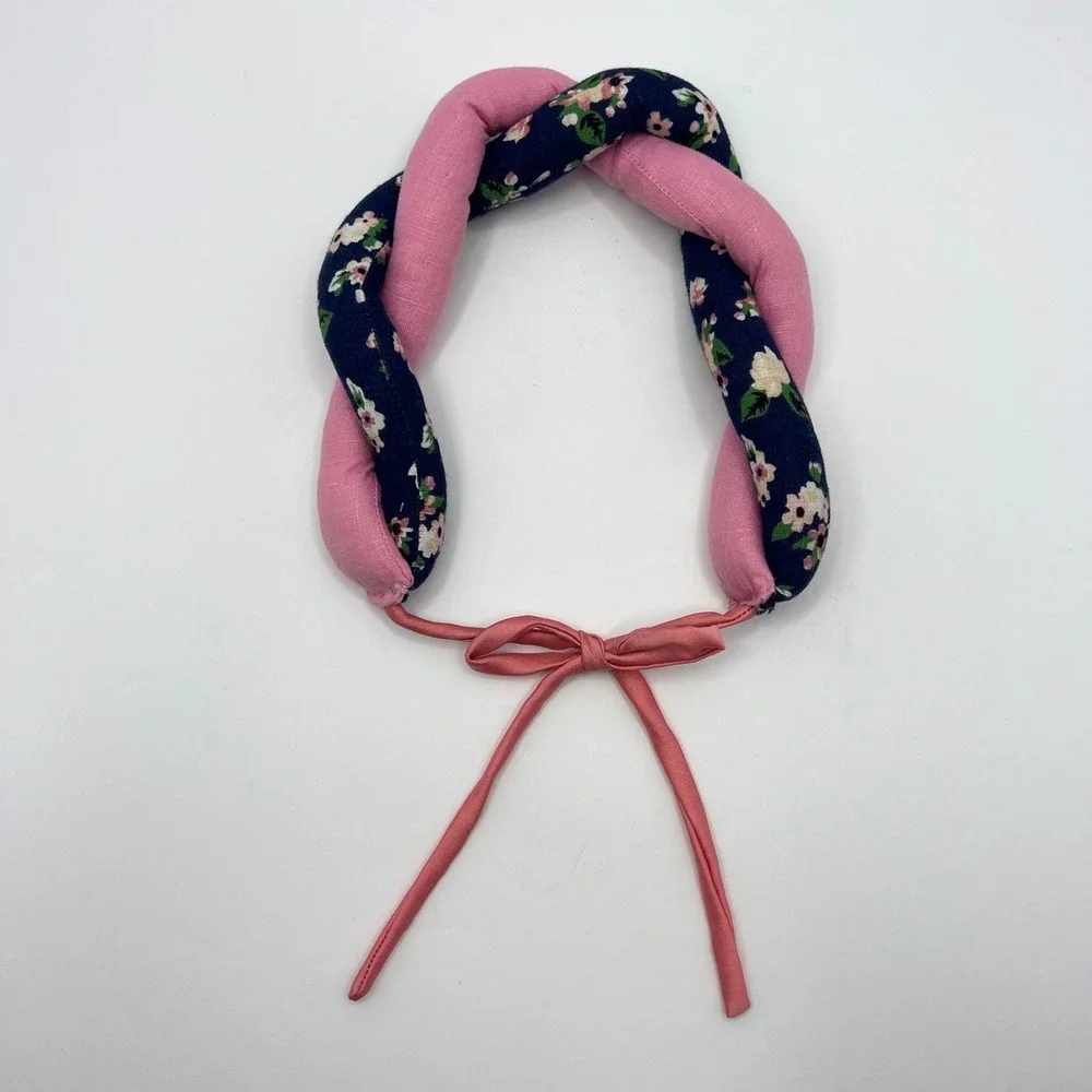 Vintage 80s Stuffed Roll Tie Headband Padded Twist Tieback Fabric Tube Pink Blue