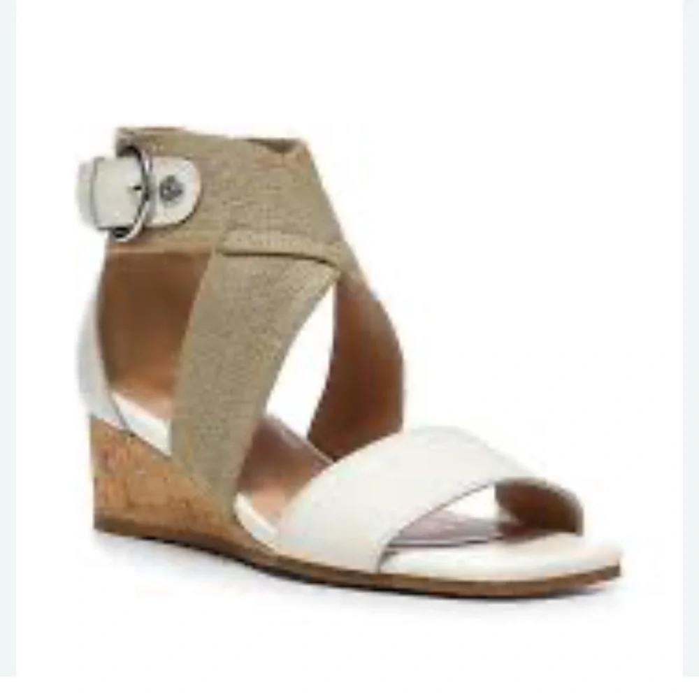 NYDJ Stylish White‎ and Tan Wedge Sandals