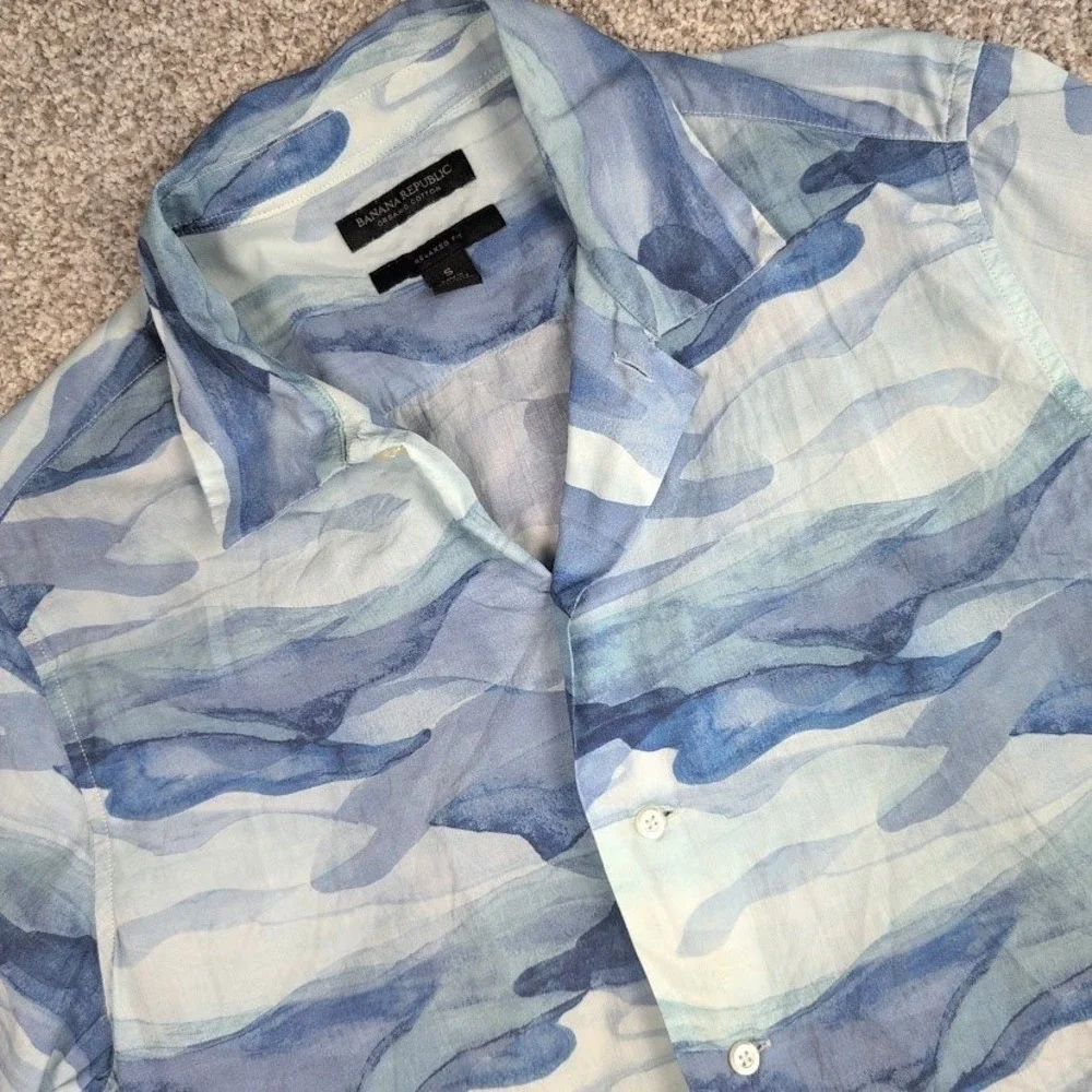 Banana Republic Organic Cotton Camp‎ Shirt Relaxed Fit Blue Camo Mens