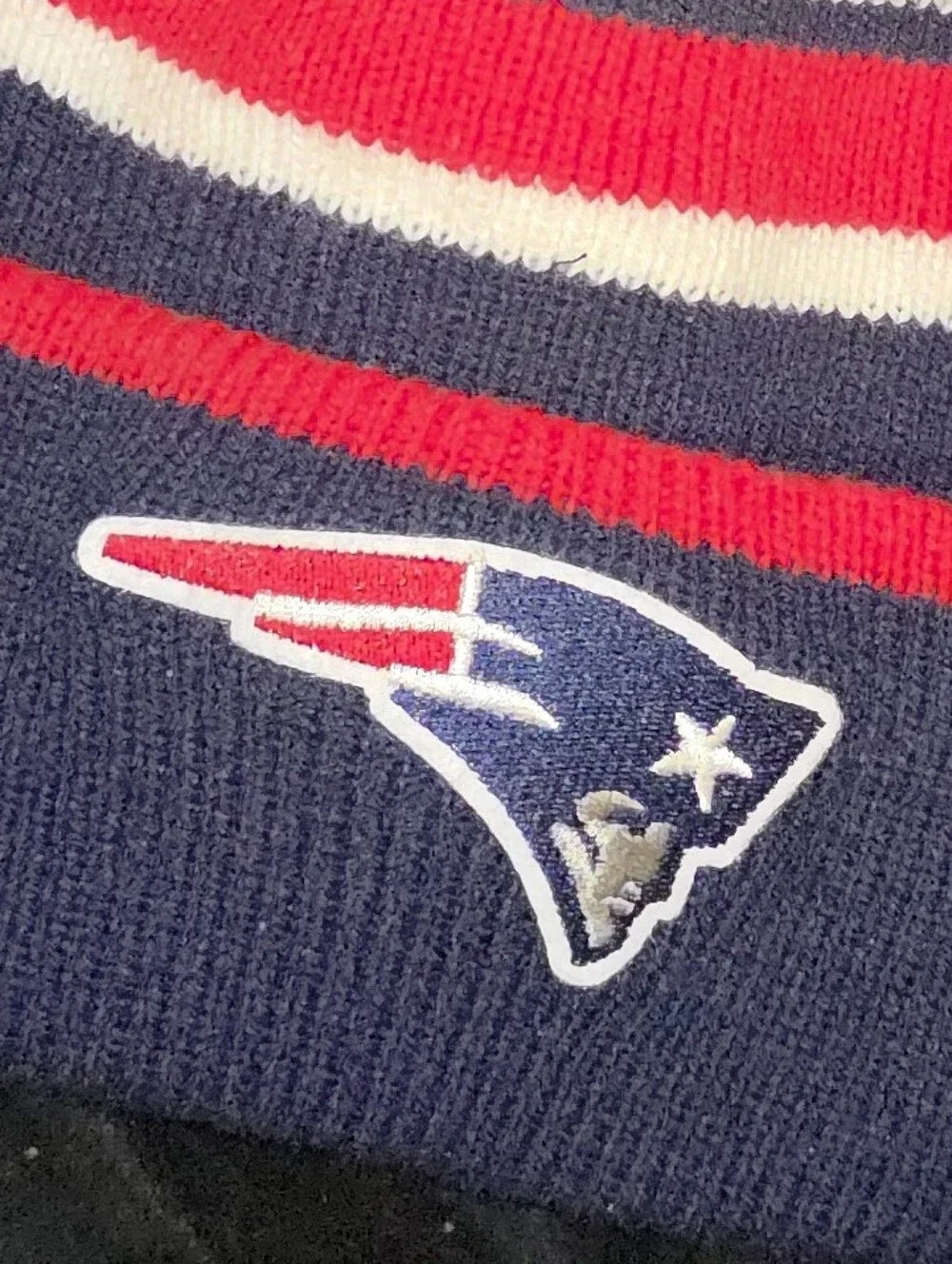 Youth Unisex Patriots Skully Pom Pom Knit Beanie - Red, White & Navy