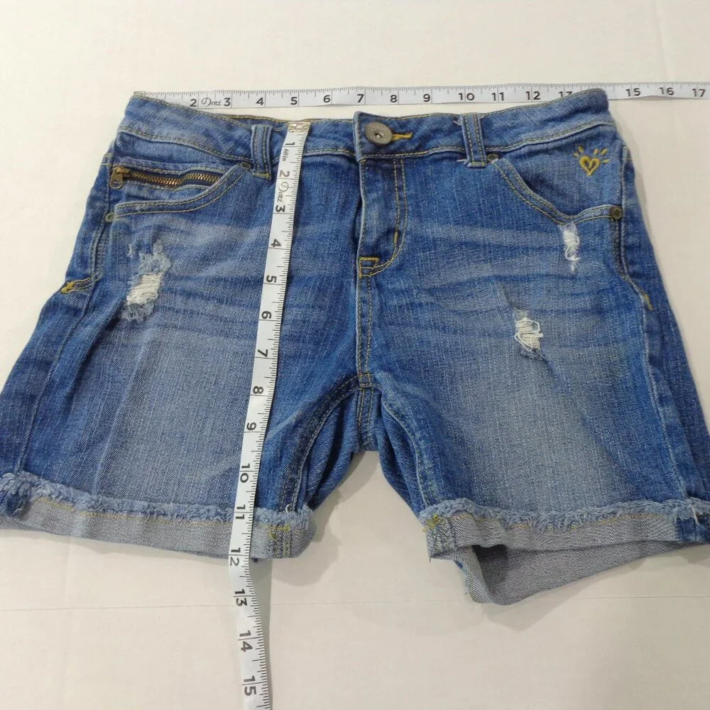 Girls Justice Jeans Shorts Stretch Denim Med Wash Distressed Junior‎ Size 16R