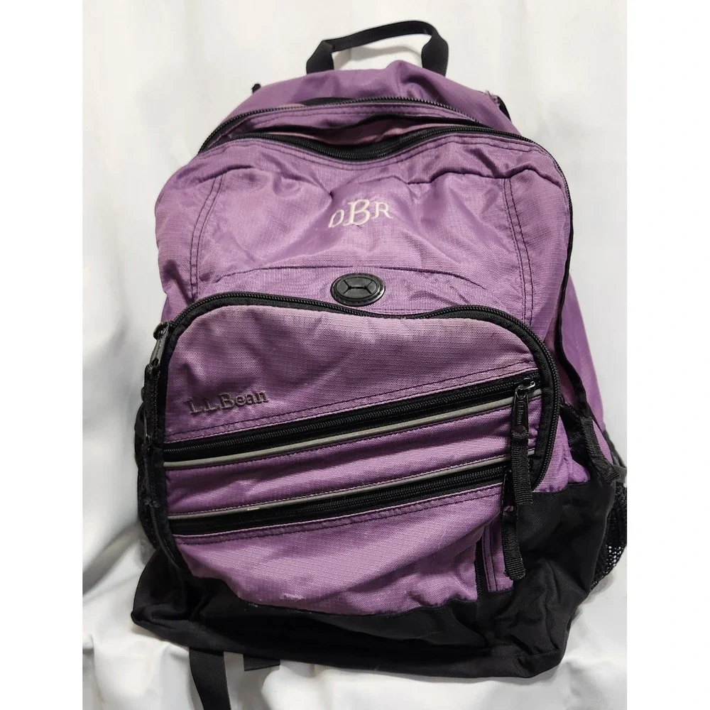 LL‎ Bean Super Deluxe Backpack Purple Embroidered EUC
