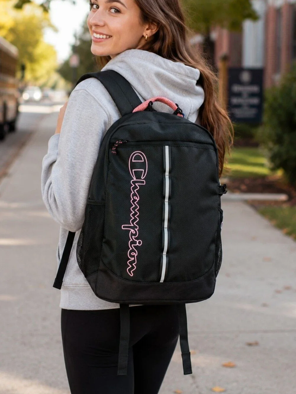 Champion Black Pink Student Work Backpack Bookbag 17 inch Laptop Bag NEW NWT