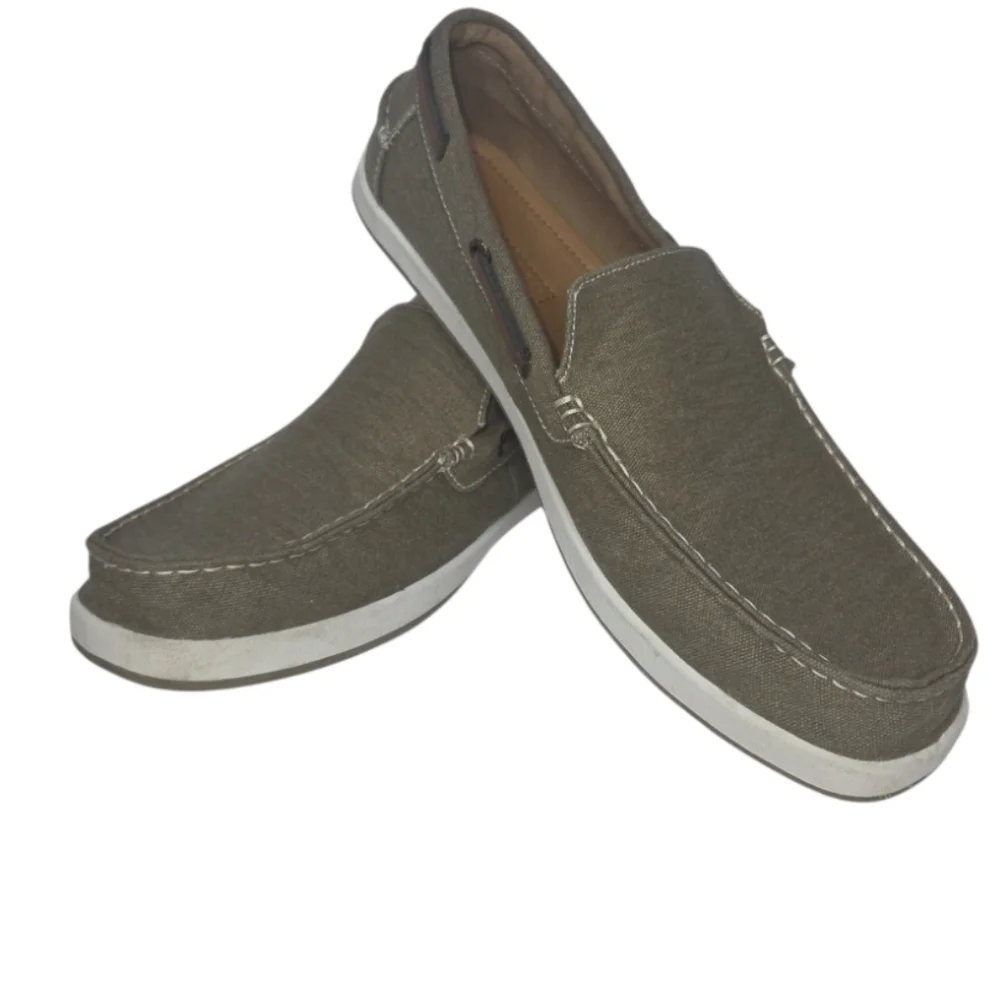 Tommy Hilfiger Irving Men's Olive Brown Canvas Slip On Casual Boat Shoe Size 12