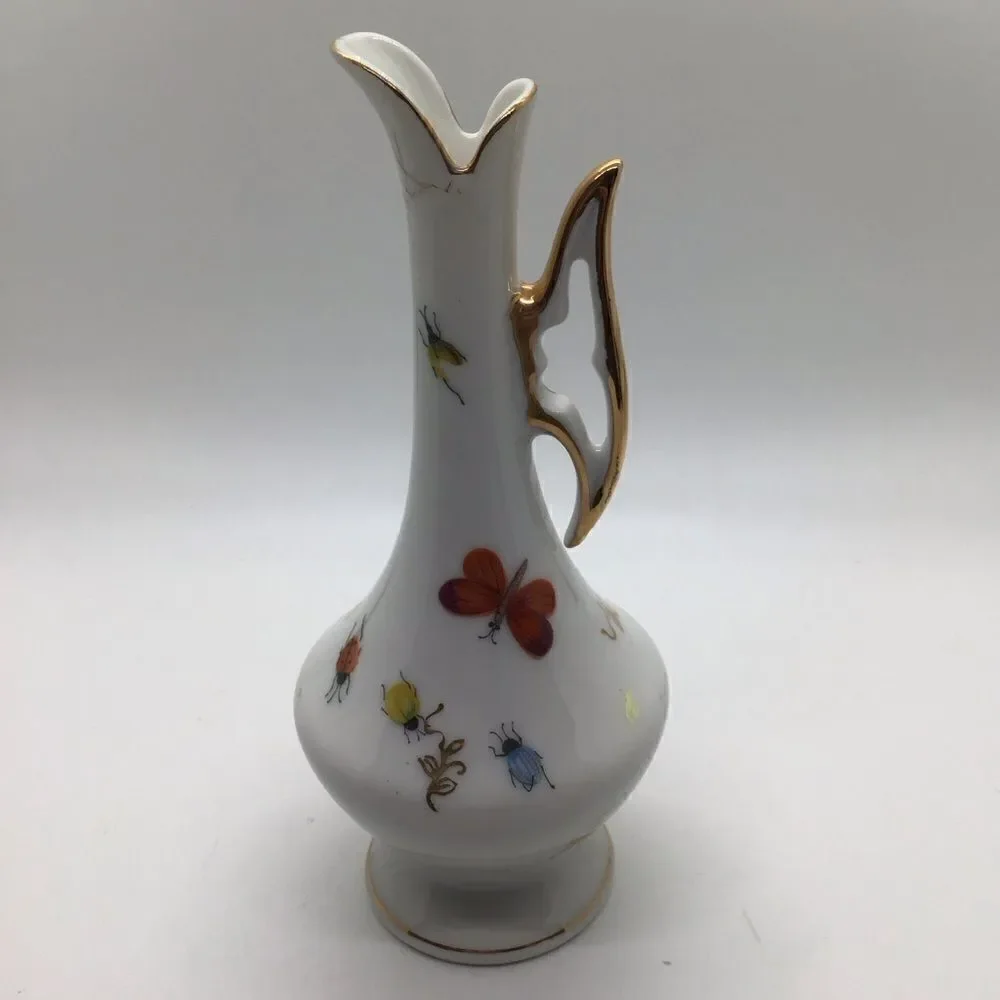 Vintage Lenwile Ardalt Handpainted butterfly and bug ewer vase.