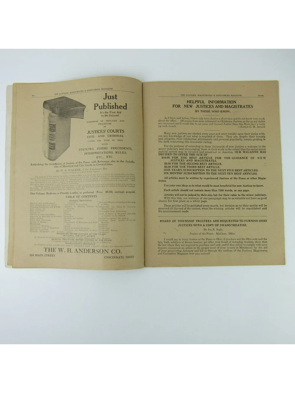 Justices Magistrates & Constables Magazine Ohio July - August 1922 Antique RARE