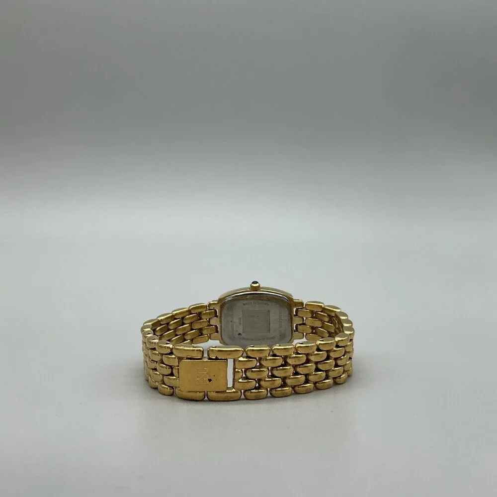 ESQ Swiss Womens Watch 19mm Gold Tone Rectangle Crystals Swiss New Battery 6.5