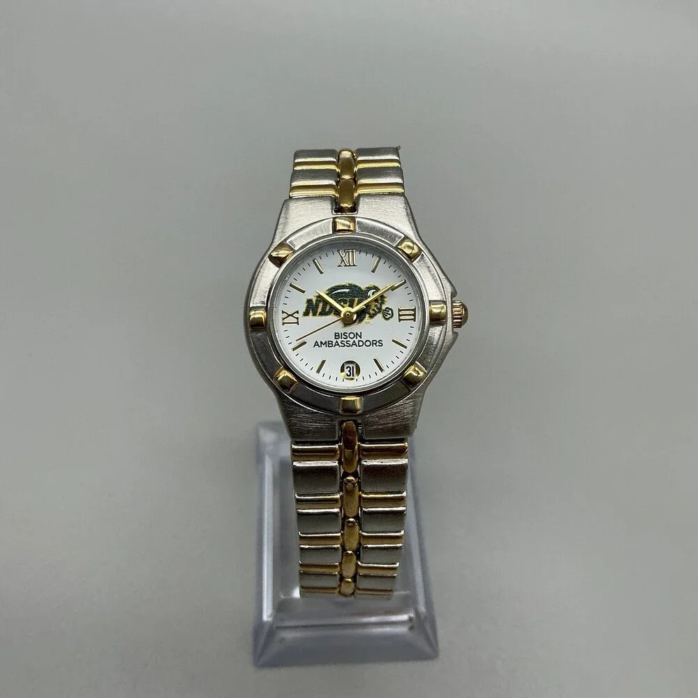 Womens Watch 26mm White Dial Two Tone Bison Ambassadors Date New Battery 7