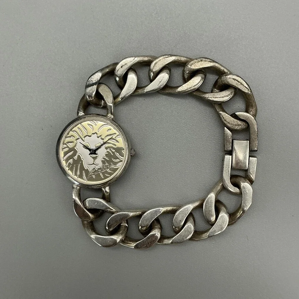 Anne Klein Womens Watch 27mm Lion Dial Silver Tone Chain New Battery 7.75