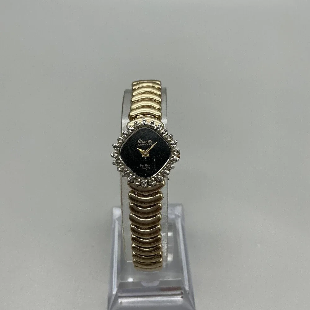 Armitron Deauville Diamond Womens Watch 20mm Black Dial Gold Tone New Battery 7