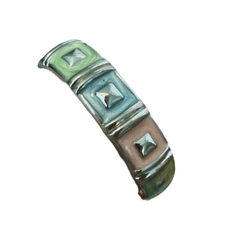 Alex‎ L Quartz Clamper Bracelet Watch Silver Tone Metal Pastel Hinged