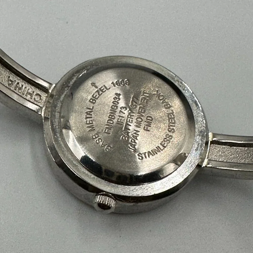 3/$30 Folio Watch Women Silver Floating Crystal Dial Bangle Band Works 6.75