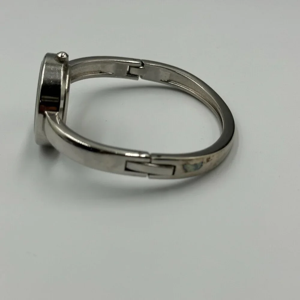 3/$30 Folio Watch Women Silver Floating Crystal Dial Bangle Band Works 6.75