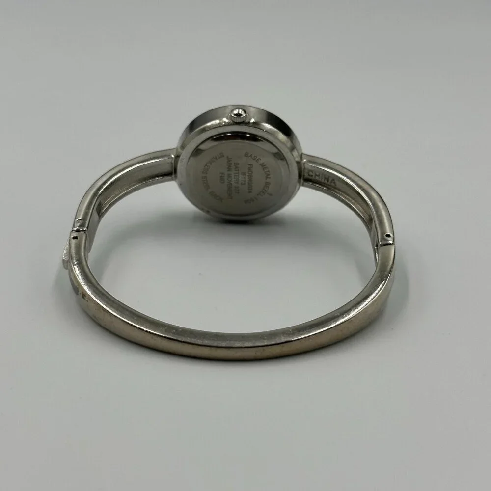 3/$30 Folio Watch Women Silver Floating Crystal Dial Bangle Band Works 6.75