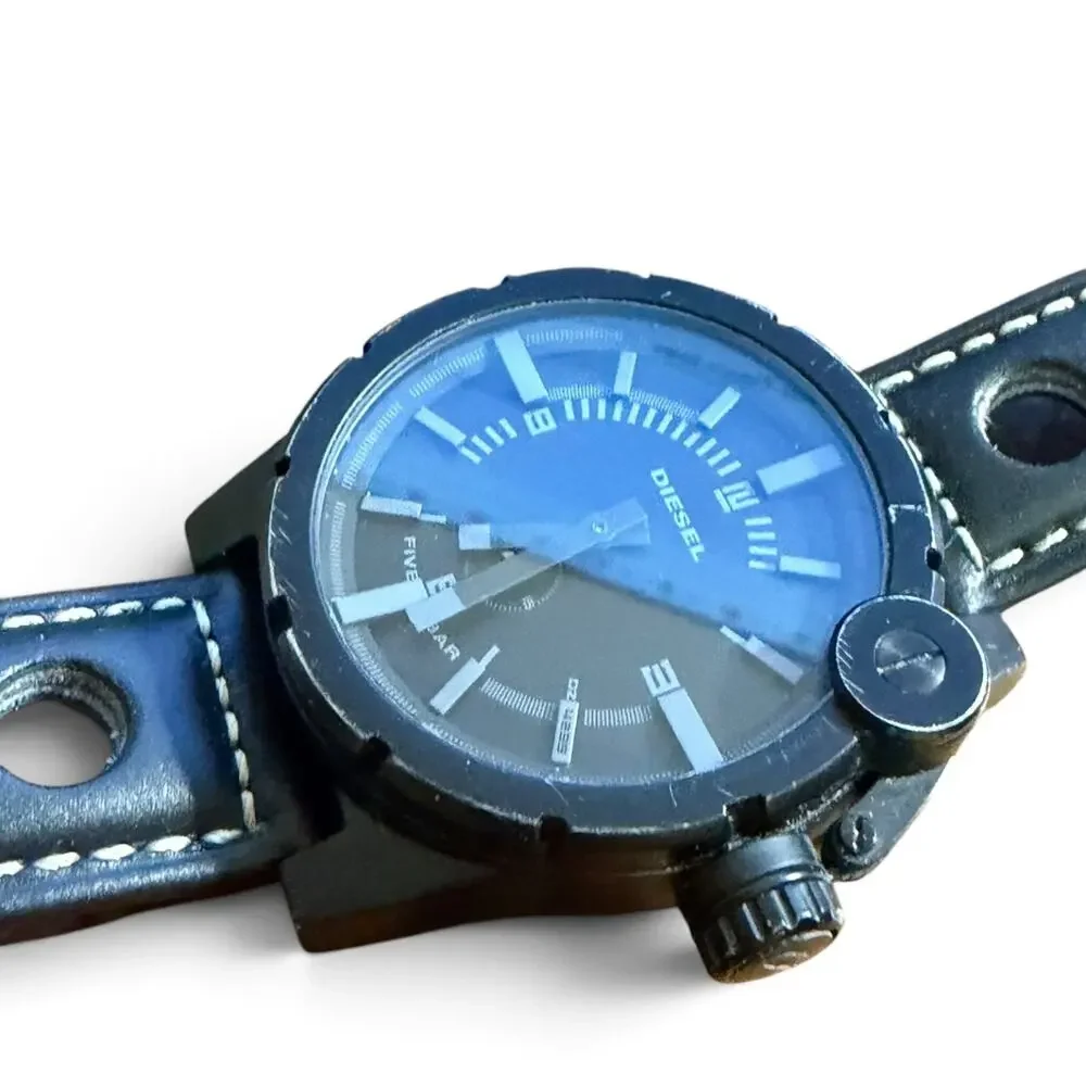 Diesel DZ-4235 Men's Black Leather Strap Watch 