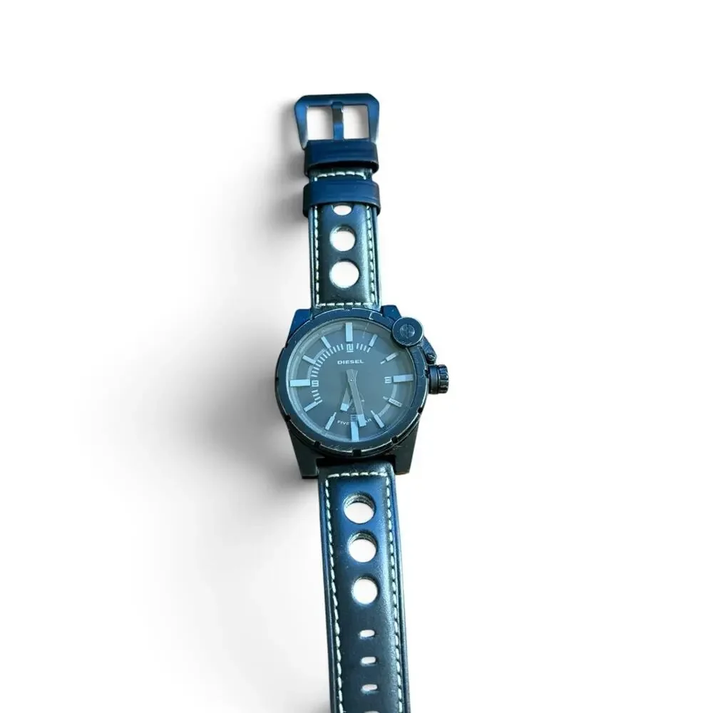 Diesel DZ-4235 Men's Black Leather Strap Watch 