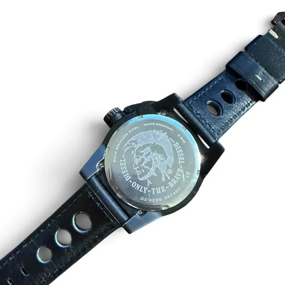 Diesel DZ-4235 Men's Black Leather Strap Watch 