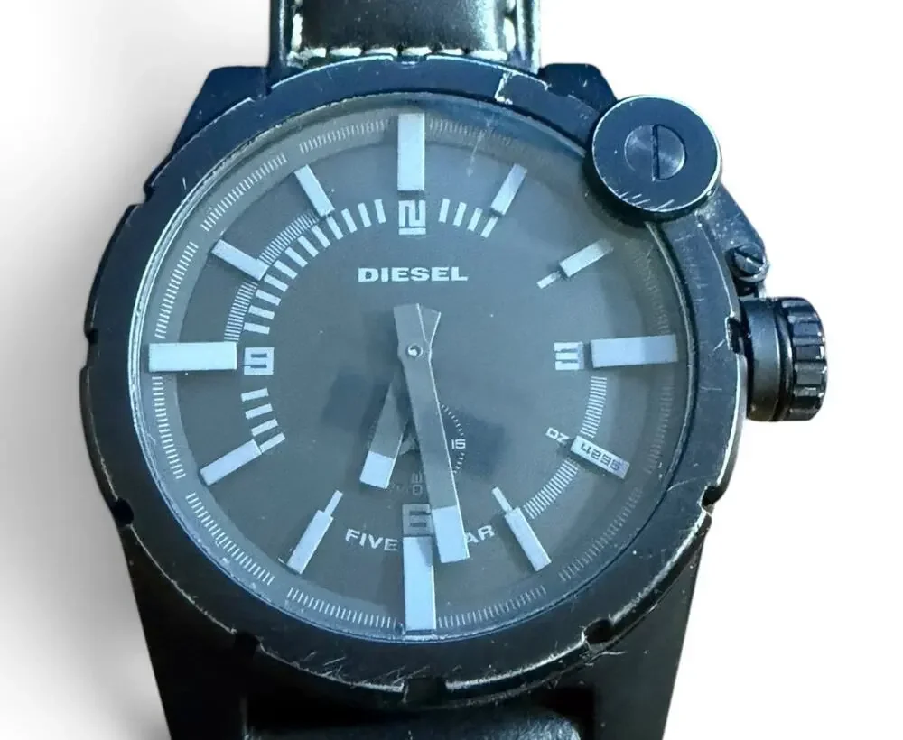 Diesel DZ-4235 Men's Black Leather Strap Watch 
