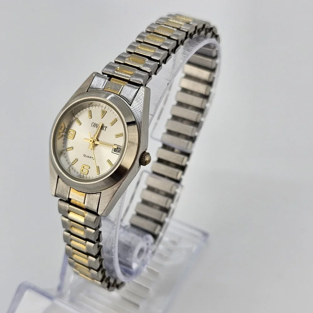 Consort Women Watch 26MM Gray Dial Two Tone Expandable Band 5.75' NEW Battery‎