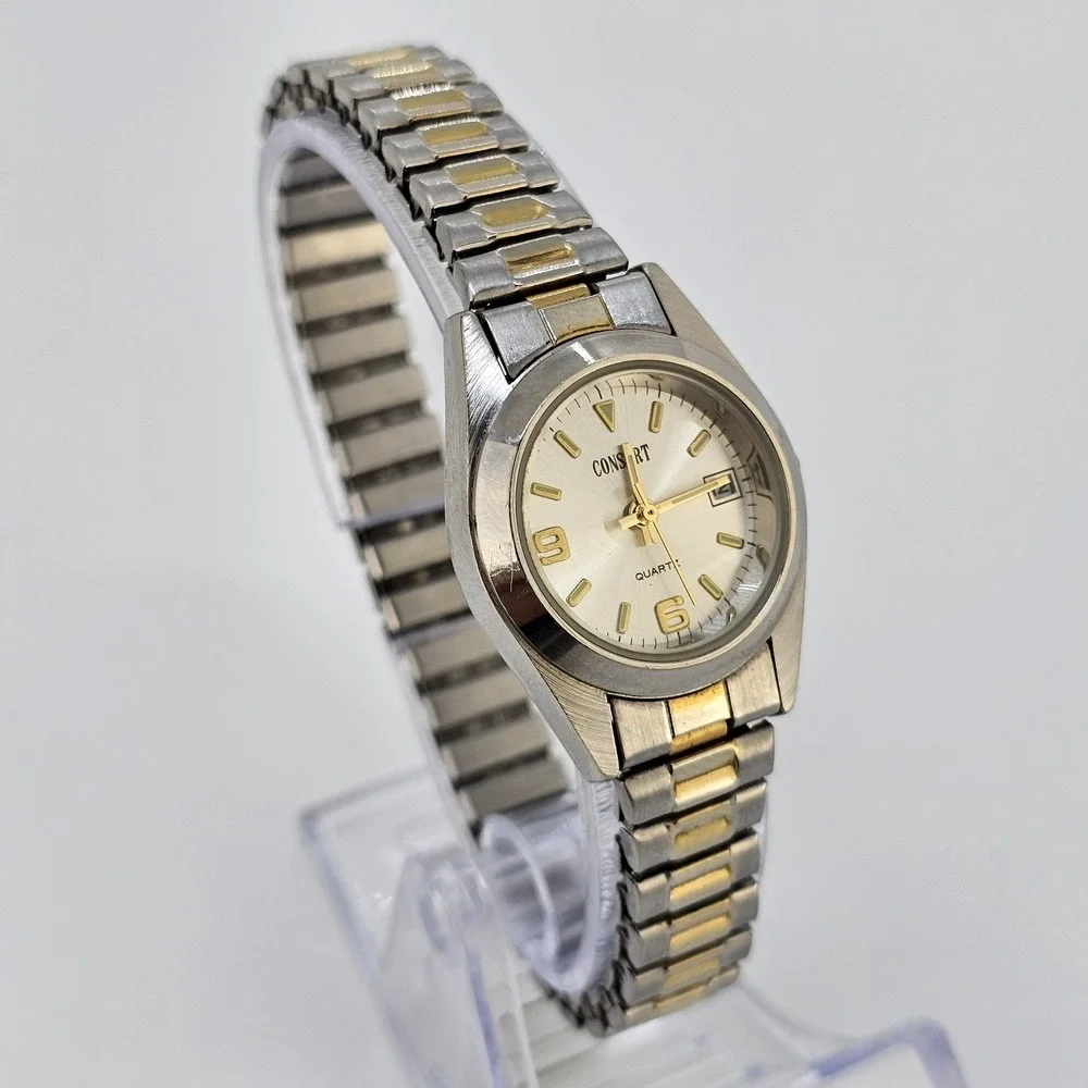 Consort Women Watch 26MM Gray Dial Two Tone Expandable Band 5.75' NEW Battery‎